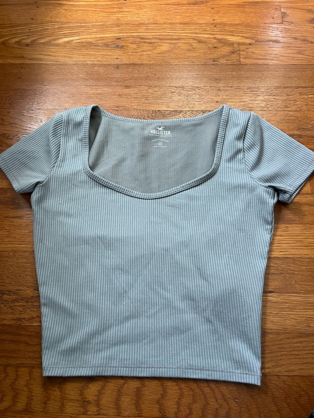 Hollister Women's Ribbed Square Neck Crop Top - Grey